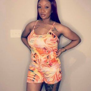2-Pc Spaghetti Strap Abstract Playsuit